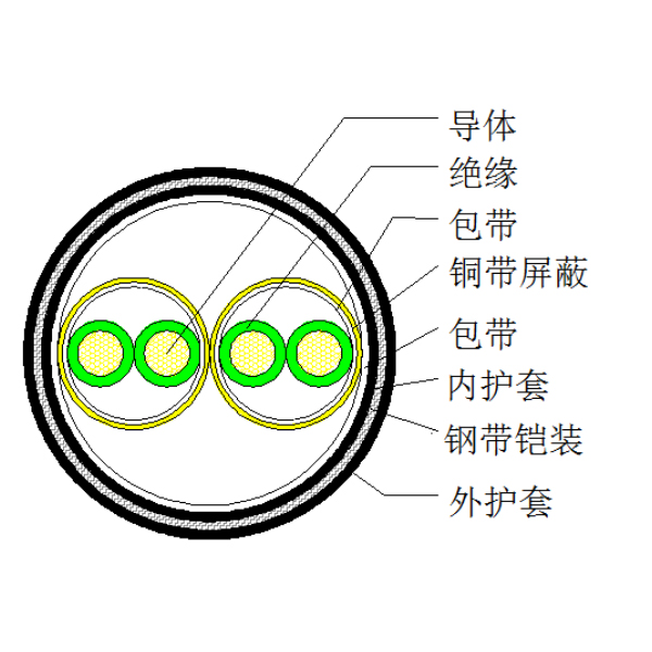 銅芯聚乙烯絕緣銅帶繞包分屏蔽 鋼帶鎧裝聚氯乙烯護套計算機電纜-DJYP2V22-300/500V